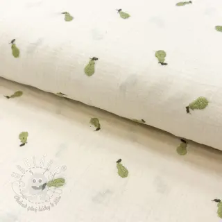 Dvojitá gázovina/mušelín EMBROIDERY Fruit green SIMPLY NATURAL