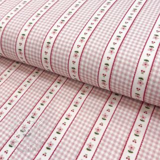 Dvojitá gázovina/mušelín Flowers check pink digital print