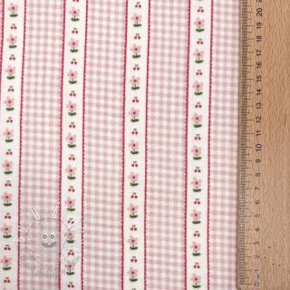 Dvojitá gázovina/mušelín Flowers check pink digital print