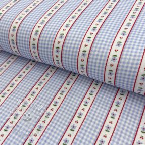 Dvojitá gázovina/mušelín Flowers check blue digital print