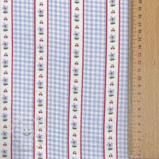 Dvojitá gázovina/mušelín Flowers check blue digital print