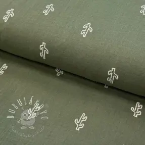 Dvojitá gázovina/mušelín EMBROIDERY Cactus green