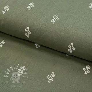 Dvojitá gázovina/mušelín EMBROIDERY Cactus green