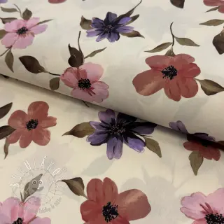 Bavlnená látka VISCOSE Flowers offwhite digital print