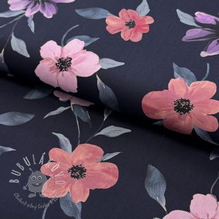 Bavlnená látka VISCOSE Flowers navy digital print