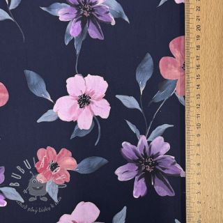 Bavlnená látka VISCOSE Flowers navy digital print