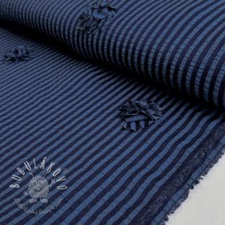 Viskóza YARN DYED Stripes and flowers navy