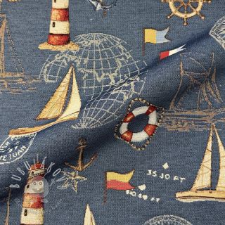 Dekoračná látka GOBELIN premium Coast Lighthouse Sea