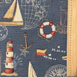 Dekoračná látka GOBELIN premium Coast Lighthouse Sea