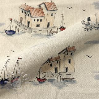 Dekoračná látka Linenlook Seaside House View digital print