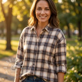 Bavlnená látka YARN DYED BRUSHED Check Tim beige