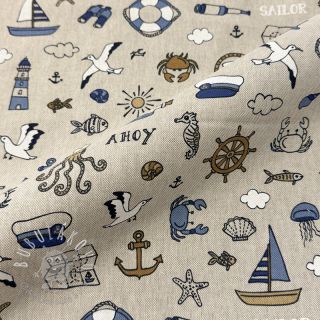 Dekoračná látka Linenlook premium Nautical Doodle