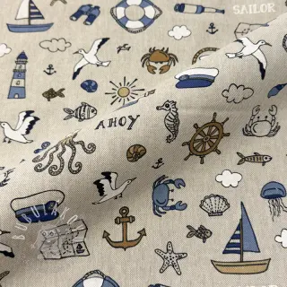 Dekoračná látka Linenlook premium Nautical Doodle