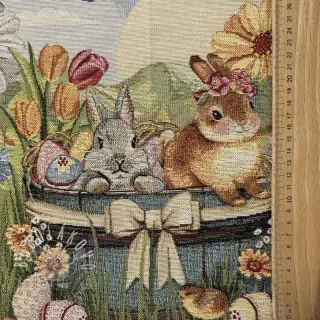 Dekoračná látka GOBELIN PREMIUM Floral Easter Bunny PANEL