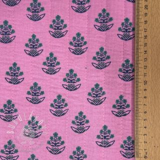 Dvojitá gázovina/mušelín STEPPED Flowers petrol