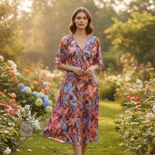 Bavlnená látka VISCOSE Flowers dark petrol