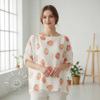 Dvojitá gázovina/mušelín Strawberries digital print