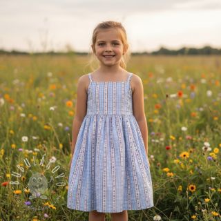 Dvojitá gázovina/mušelín Flowers check blue digital print