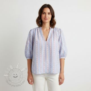 Dvojitá gázovina/mušelín Flowers check blue digital print