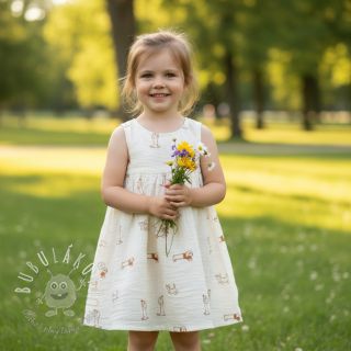 Dvojitá gázovina/mušelín EMBROIDERY Dogs ecru