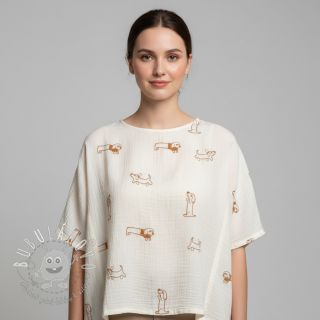 Dvojitá gázovina/mušelín EMBROIDERY Dogs ecru