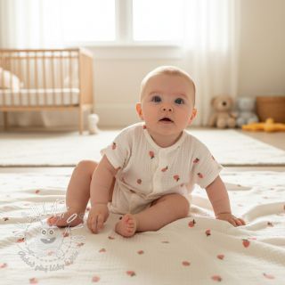 Dvojitá gázovina/mušelín EMBROIDERY Fruit natural peach