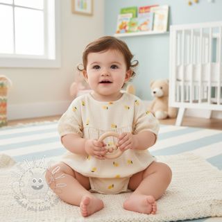 Dvojitá gázovina/mušelín EMBROIDERY Fruit natural yellow