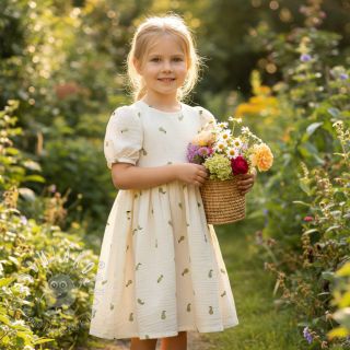 Dvojitá gázovina/mušelín EMBROIDERY Fruit green SIMPLY NATURAL