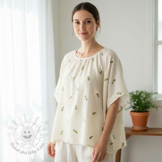 Dvojitá gázovina/mušelín EMBROIDERY Fruit green SIMPLY NATURAL