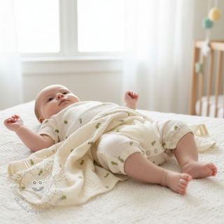 Dvojitá gázovina/mušelín EMBROIDERY Fruit natural green