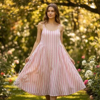 Dvojitá gázovina/mušelín YARN DYED Stripe in stripe pink