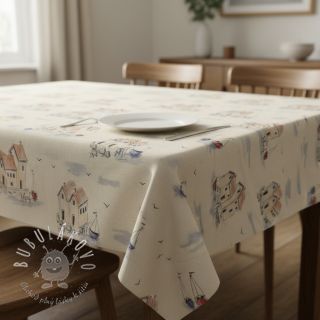 Dekoračná látka Linenlook Seaside House View digital print