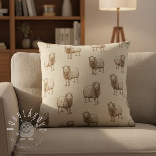 Dekoračná látka Linenlook Pen Drawing Sheep digital print