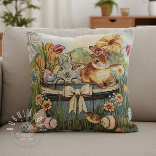 Dekoračná látka GOBELIN PREMIUM Floral Easter Bunny PANEL