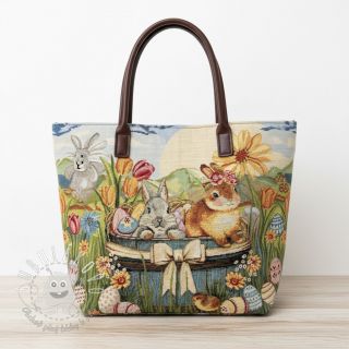 Dekoračná látka GOBELIN PREMIUM Floral Easter Bunny PANEL