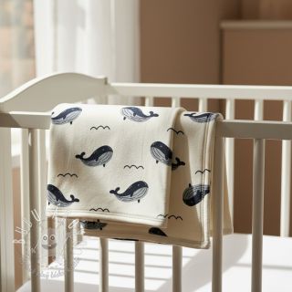 Teplákovina počesaná JOGGING Whales ecru