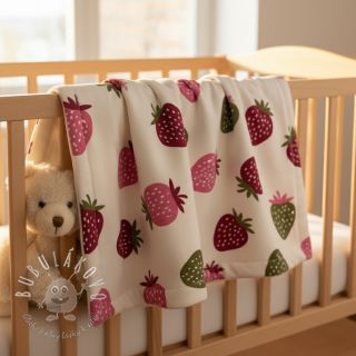 Teplákovina počesaná JOGGING Strawberries ecru