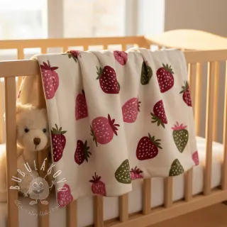 Teplákovina počesaná JOGGING Strawberries ecru