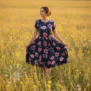 Bavlnená látka VISCOSE Flowers navy digital print