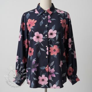 Bavlnená látka VISCOSE Flowers navy digital print