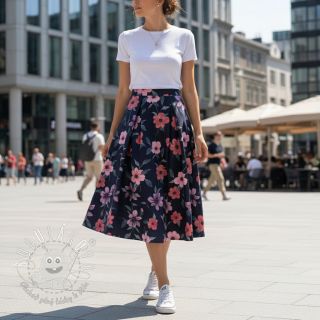 Bavlnená látka VISCOSE Flowers navy digital print