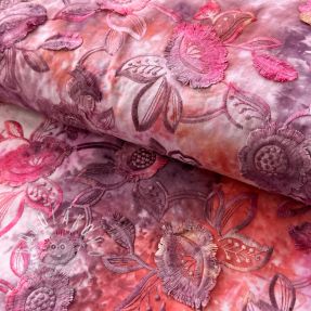 Bavlnená látka TIE DYE EMBROIDERY Flora design D