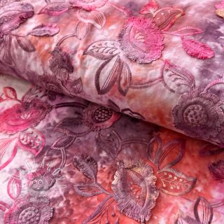 Bavlnená látka TIE DYE EMBROIDERY Flora design D