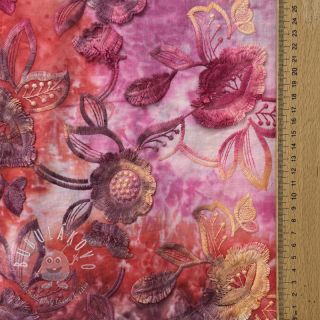 Bavlnená látka TIE DYE EMBROIDERY Flora design D