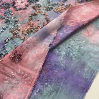 Bavlnená látka TIE DYE EMBROIDERY Eva tape design C