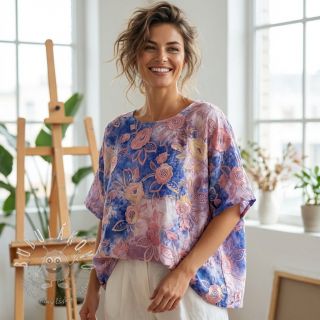 Bavlnená látka TIE DYE EMBROIDERY Flora design C