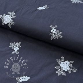Bavlnená látka VOILE EMBROIDERY Flowers navy