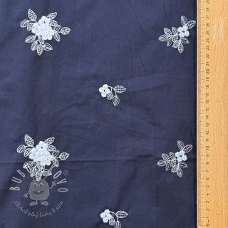 Bavlnená látka VOILE EMBROIDERY Flowers navy