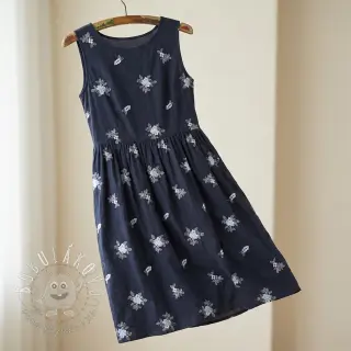 Bavlnená látka VOILE EMBROIDERY Flowers navy