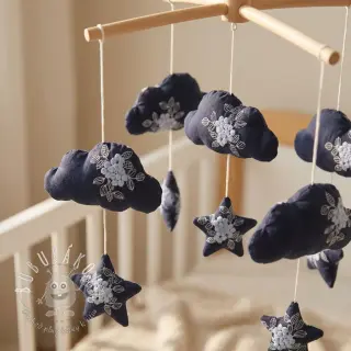 Bavlnená látka VOILE EMBROIDERY Flowers navy